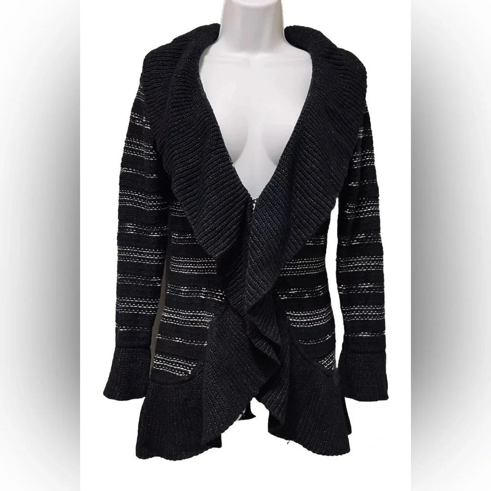 Elegant Black Striped Women's Cardigan